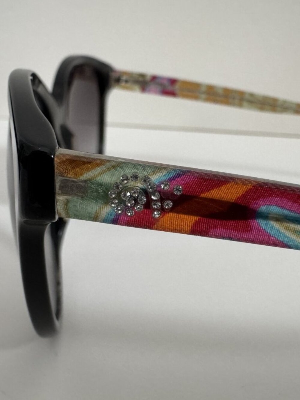 Pineda Covalin Black Sunglasses Printed Arms Swarovski Crystal Accents NEW - Picture 2 of 9